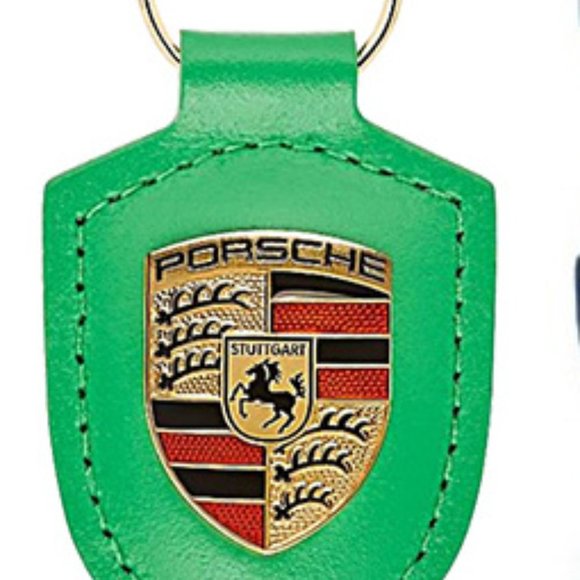 Python Green PORSCHE STUTTGART HOTROD Leather Crest KeyRing Key Chain - Picture 4 of 9